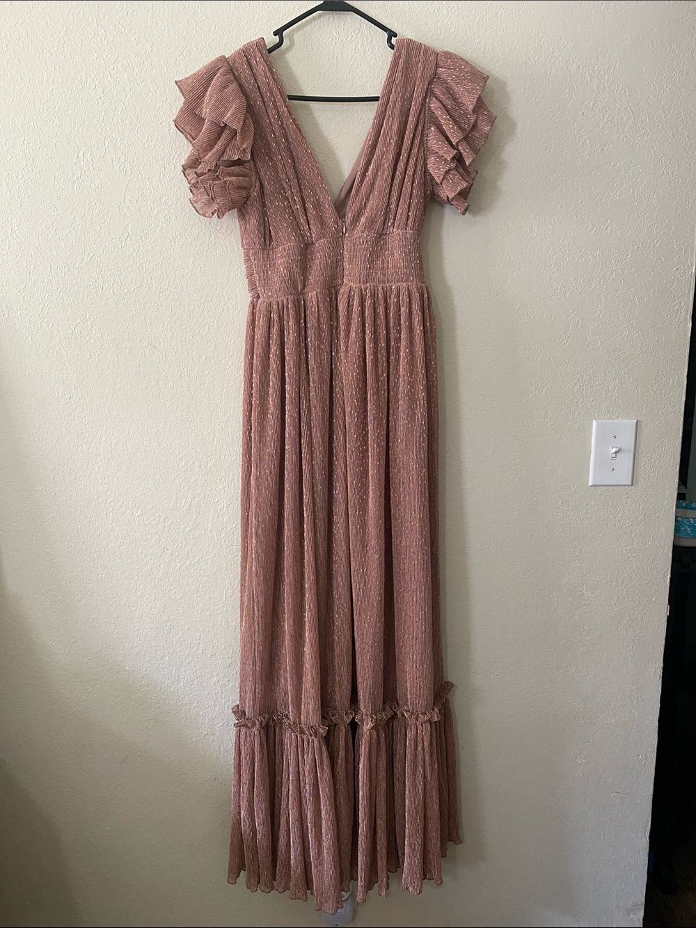 Mable Dusty Rose Adorable Dramatic Ruffle Shimmer Maxi Dress โจ - Picture 9 of 15